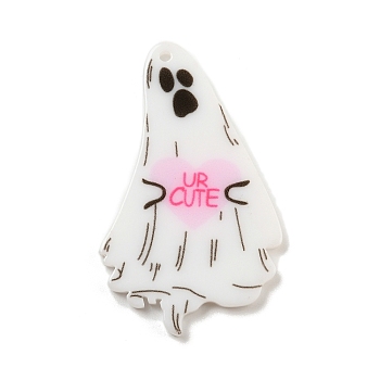 Halloween Acrylic Pendants, Ghost, Hot Pink, 42x25.5x2.5mm, Hole: 1mm