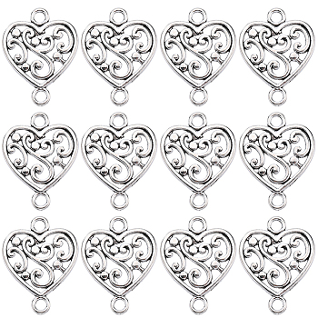 SUNNYCLUE 100Pcs Tibetan Style Alloy Connector Charms, Heart Links, Cadmium Free & Lead Free, Antique Silver, 19x14.5x2mm, Hole: 2mm