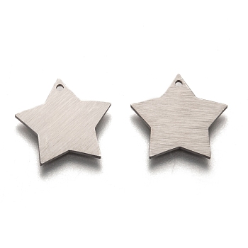 304 Stainless Steel Pendants, Stamping Blank Tag, Laser Cut, Double Side Drawbench Effect, Star, Stainless Steel Color, 17x17x1mm, Hole: 1.2mm