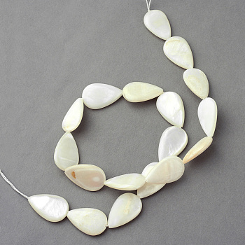 Natural Sea Shell Beads Strands, teardrop, Creamy White, 21~22x13~14x3~4mm, Hole: 1.5mm, about 18pcs/strand, 15.3
