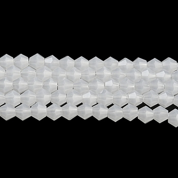 Imitation Jade Glass Beads Strands, Faceted, Bicone, White, 4x4mm, Hole: 0.8mm, about 87~98pcs/strand, 12.76~14.61 inch(32.4~37.1cm)