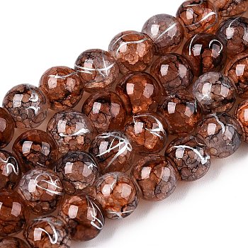 Drawbench Crackle Glass Beads Strands, Rondelle, Saddle Brown, 8x7mm, Hole: 1.2mm, about 109~113pcs/strand, 30.51~31.30 inch(77.5~79.5cm)