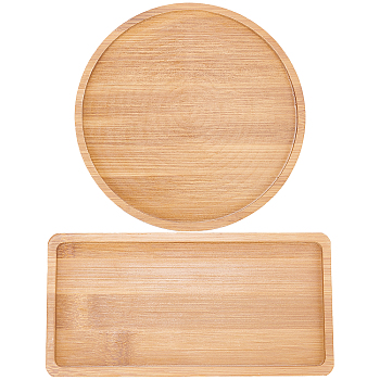 2Pcs 2 Style Rectangle & Flat Round Wooden Mosaic Coaster Base Bottom Embryo, DIY Mosaic Cup Mat Material Accessories, Sandy Brown, 155~176x89~155x9~10mm, Inner Diameter: 145~165mm, 1pc/style