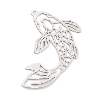 Long-Lasting Plated Brass Pendants, Fish, Platinum, 27x25.5x0.3mm, Hole: 1mm