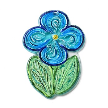 Colorful Acrylic Pendants, Flower, Dodger Blue, 41x28.5x2.5mm, Hole: 1.6mm