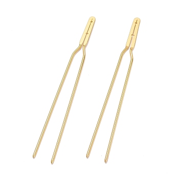 Brass Hair Fork Findings, U Shaped, Golden, 152x15x2mm, Hole: 1.5mm