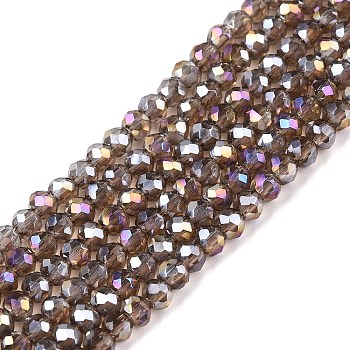 Electroplate Glass Beads Strands, AB Color Plated, Faceted, Rondelle, Gray, 2.9~3.3x2mm, Hole: 0.8mm, about 148~150pcs/strand, 15.55~15.75 inch(39.5~40cm)