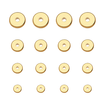 304 Stainless Steel Spacer Beads, Flat Round, Golden, 4~8x1.2~2.5mm, Hole: 1.2~1.8mm, 48pcs/box