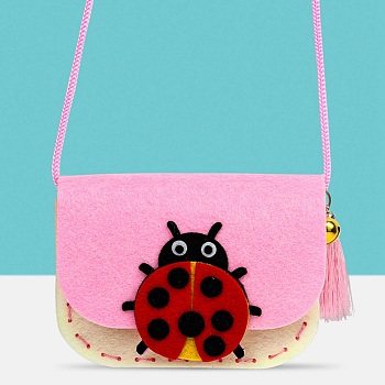 Handmade Non-woven Fabric Animal Change Wallet Set, with Alloy and Plastic Findings, Polyester Wire, Diy Crafts for Children, Ladybird, Mixed Color, 1.2~110x0.1~12x0.1~0.7cm, Hole: 2~10mm