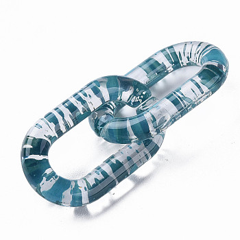 Transparent Acrylic Linking Rings, Quick Link Connectors, for Cable Chains Making, Oval, Teal, 27x16.5x4mm, Inner Diameter: 7.5x18mm