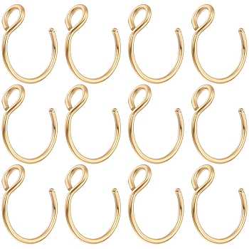 30Pcs 304 Stainless Steel Clip on Nose Ring Findings, Nose Cuff Non Piercing Jewelry, Real 18K Gold Plated, 10x9.5x4mm, Hole: 2mm