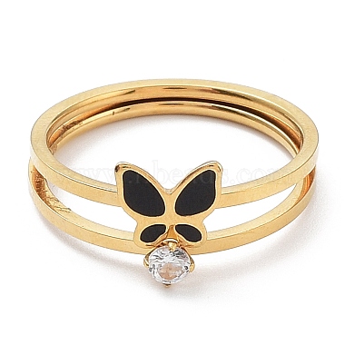 2Pcs 2 Style Ion Plating(IP) 304 Stainless Steel Butterfly Finger Rings Set with Enamel(RJEW-K244-01G)-2