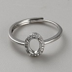 Sterling Silver Open Cuff Ring Findings, Earring Settings, Platinum, Tray: 6x4mm, US Size 7 1/4(17.5mm), 9.5mm(STER-WH0061-21B)