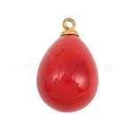 304 Stainless Steel Resin Pendants, Teardrop Charm, Gold, Red, 21.5x13mm, Hole: 1.6mm(STAS-K322-10B-02)