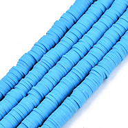 Handmade Polymer Clay Beads Strands, for DIY Jewelry Crafts Supplies, Heishi Beads, Disc/Flat Round, Deep Sky Blue, 6x0.5~1mm, Hole: 1.8mm, about 290~320pcs/strand, 15.75 inch~16.14 inch(40~41cm)(CLAY-R089-6mm-119)