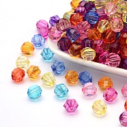 Transparent Acrylic Beads, Faceted, Round, Mixed Color, 10mm in diameter, 10mm thick, hole: 2mm, about 916pcs/500g(PL990Y)