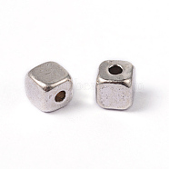 Tibetan Style Alloy Spacer Beads, Lead Free & Cadmium Free, Cube, Antique Silver, about 4mm long, 4mm wide, 4mm thick, hole: 1.5mm(X-LFH10002Y)