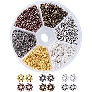 Tibetan Style Alloy Spacer Beads, Snowflake, Mixed Color, 6x2mm, Hole: 1.5mm, about 100pcs/compartment, about 600pcs/box(TIBEB-PH0004-07)