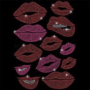 Glass Hotfix Rhinestone, Iron on Appliques, Costume Accessories, for Clothes, Bags, Pants, Lip Pattern, 297x210mm(DIY-WH0303-039)