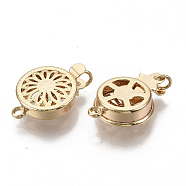Brass Box Clasps, with Jump Rings, Nickel Free, Flat Round with Flower, Real 18K Gold Plated, 17x12x5mm, Hole: 1.8mm(X-KK-S354-224-NF)