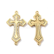 Brass Micro Pave Clear Cubic Zirconia Connetor Charms, Religion Cross Links, Golden, 30x16.5x2.5mm, Hole: 1.5mm(KK-A180-08G)