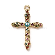 Real 18K Gold Plated 304 Stainless Steel Pendants, with Rhinestone, Cross, Colorful, 40x27x3mm, Hole: 2.5mm(STAS-M331-02C-G)
