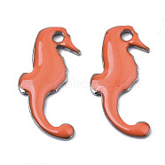201 Stainless Steel Enamel Charms, Sea Horse, Stainless Steel Color, Coral, 15x7x1mm, Hole: 1.2mm(X-STAS-N088-17K)
