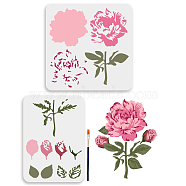 US 1 Set PET Hollow Out Drawing Painting Stencils, for DIY Scrapbook, Photo Album, Leaf with 1Pc Art Paint Brushes, Flower, 169~300x5~300mm(DIY-MA0005-33)