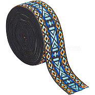 Ethnic Style Jacquard Polyester Ribbons, Pattern, Dark Turquoise, 1-3/8 inch(36mm), about 10.00 Yards(9.14m)/Roll(SRIB-WH0011-030)