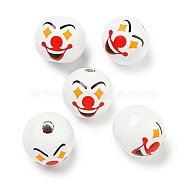 Printed Wood European Beads, Round with Clown Pattern, White, 19~20mm, Hole: 4~5mm(WOOD-G022-06E)