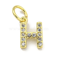 Letter Brass Micro Pave Clear Cubic Zirconia Pendants, Jump Ring, Real 18K Gold Plated, Letter H, 10x8x1.8mm, Jump Ring: 5x0.9mm, Hole: 3.5mm(KK-K354-06G-H)