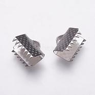 304 Stainless Steel Ribbon Crimp Ends, Rectangle, Stainless Steel Color, 9.5x10mm, Hole: 1x3mm(STAS-K146-043-10mm)