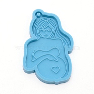 Mother's Day Theme DIY Pendants Food Grade Silicone Molds, Resin Casting Pendant Molds, For UV Resin, Epoxy Resin Jewelry Making, Pregnant Woman, Deep Sky Blue, 81x51x6.5mm, Hole: 3mm(DIY-TAC0013-38)
