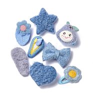 kids Hair Clips Sets, Iron Snap Hair Clips & Alligator Hair Clips, with Wool and Cloth, Teardrop & Strawberry & Star & Bowknot & Flower, Light Steel Blue, 52~67x29~64x3~24mm, 8pcs/set(PHAR-P006-A05)