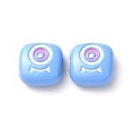 Spray Painted Alloy Enamel Beads, Square with Eye, Cornflower Blue, 10x10x4mm, Hole: 1.8mm(PALLOY-M215-15I)