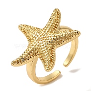 Rack Plating Brass Cuff Rings for Women, Long-Lasting Plated, Cadmium Free & Lead Free, Real 18K Gold Plated, Starfish, 22.5x23.5mm(RJEW-G325-04A-G)