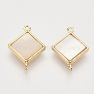 Shell Links connectors, with Brass Finding, Nickel Free, Rhombus, Real 18K Gold Plated, 18.5x13.5x2mm, Hole: 1.2mm, Side Length: 9.5mm(KK-T054-28G-NF)