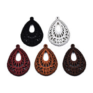 Spray Painted Wooden Pendants, Hollow Teardrop Charm, Mixed Color, 40x28x2.5mm, Hole: 1.6mm(WOOD-N006-191)