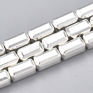 Electroplate Non-magnetic Synthetic Hematite Beads Strands, Cuboid, Silver Plated, 8x4x4mm, Hole: 1mm, about 51pcs/strand, 16.1 inch(G-T061-183S)
