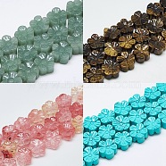 Carved Natural & Synthetic Mixed Gemstone Beads Strands, Plum Blossom, 13~14x13~14x7~8mm, Hole: 1mm, about 16pcs/strand, 8.2 inch~8.6 inch(G-T122-08)