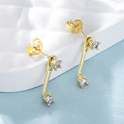 Brass, Micro Pave Clear Cubic Zirconia Stud Earrings, Rhombus, Real 18K Gold Plated, 14.5x3.5mm(EJEW-D288-21G)