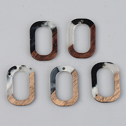 Transparent Resin & Walnut Wood Pendants, Oval, Black, 28x19.5x3mm, Hole: 2mm(RESI-S389-031A-A02)
