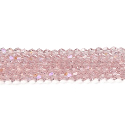 Transparent Electroplate Glass Beads Strands, AB Color Plated, Faceted, Bicone, Pink, 4x4mm, Hole: 0.8mm, about 82~85pcs/strand, 12.01~12.2 inch(30.5~31cm)(EGLA-A039-T4mm-L26)