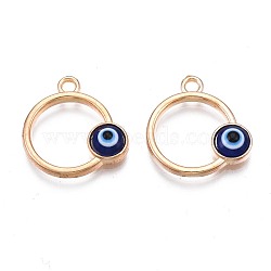 Alloy Enamel Pendants, Light Gold, Cadmium Free & Lead Free, Ring with Eye, Dark Blue, 18x17x4mm, Hole: 1.8mm(PALLOY-S132-355)