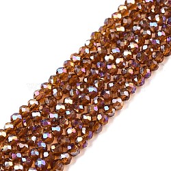 Electroplate Glass Beads Strands, AB Color Plated, Faceted, Rondelle, Saddle Brown, 2.3~2.7x2mm, Hole: 0.4mm, about 150~155pcs/strand, 12.60~12.99 inch(32~33cm)(EGLA-A044-T1mm-B02)