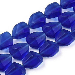 Transparent Frosted Glass Beads Strands, Nuggets, Royal Blue, 15x12x9.5mm, Hole: 1mm, about 40pcs/strand, 23.62''(60cm)(FGLA-S001-02E)