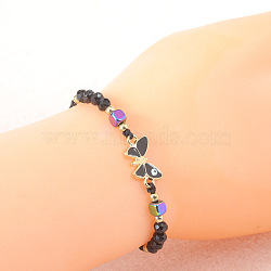 Bohemian Style Glass Braided Bead Bracelets, Adjustable Butterfly with Evil Eye Link Bracelet for Women Girl, Black(ZC8551-4)