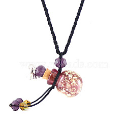 Lampwork Perfume Bottle Pendant Necklace with Glass Beads, Essential Oil Vial Jewelry for Women, Pale Violet Red, 17.7~25.59 inch(45~65cm)(BOTT-PW0002-059B-07)