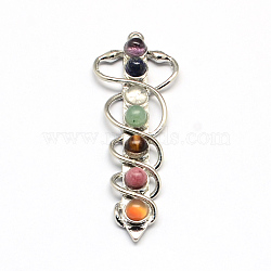 Snake Chakra Alloy Gemstone Big Pendants, Platinum, 60x22x6mm, Hole: 2mm(PALLOY-R082-11P)