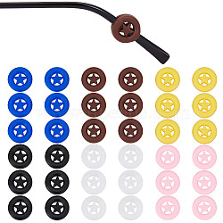 18 Pairs 6 Colors Silicone Eyeglasses Ear Grip, Anti Slip Holder, Flat Round with Star, Mixed Color, 14.5x5mm, Hole: 7.5x0.2mm, 3 pairs/color(FIND-GF0004-09)